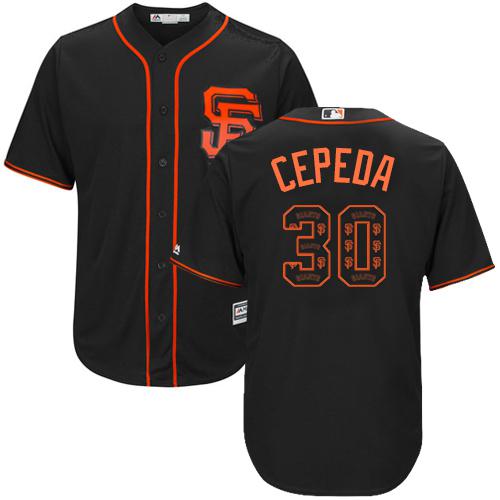 Giants #30 Orlando Cepeda Black Team Logo Fashion Stitched MLB Jersey